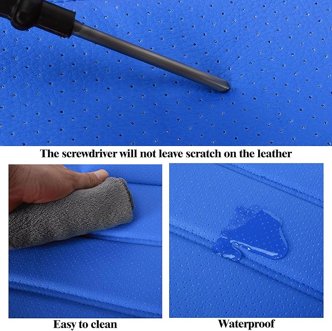 Leather Car Seat Covers Front Seats, 3D Foam Support Car Seat Covers, Universal fit for Trucks Vans SUVs Sedans Automotive Comfortable, Airbag Compatible 2PCS Front, Black+Blue