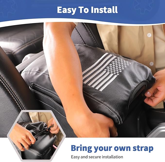 RT-TCZ for Wrangler JL Center Console Armrest Pad Cover with Storage Bag for Jeep Wrangler JL JLU 2018-Present for Gladiator JT 2020-Present American Flag Black Leather