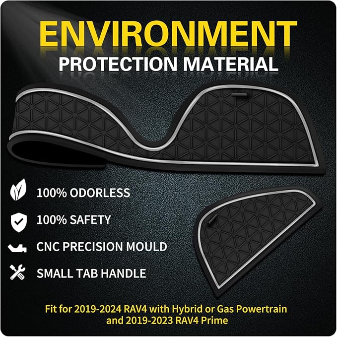 Premium Liner Mat Accessories Compatible with Toyota RAV4 2019-2024 and 2021-2024 RAV4 Prime, Custom Fit Cup Holder, Door Pocket and Center Console Inserts (Gray Trim, 14-PCS)