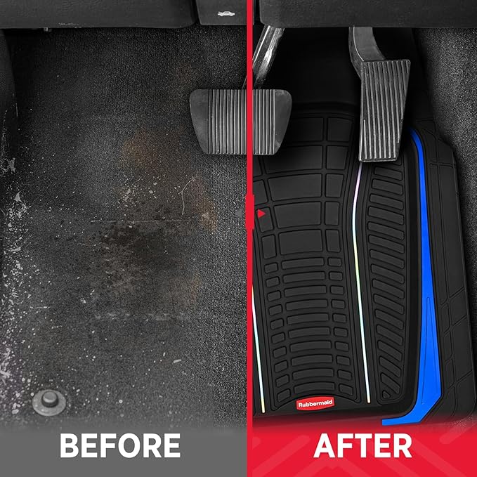 Rubbermaid Car Floor Mats Full Set – Premium All-Weather Car Mat with Brushed Aluminum Inserts, Universal Trim-to-Fit Design, Anti-Slip Backing for Cars, SUVs, Trucks, and Vans