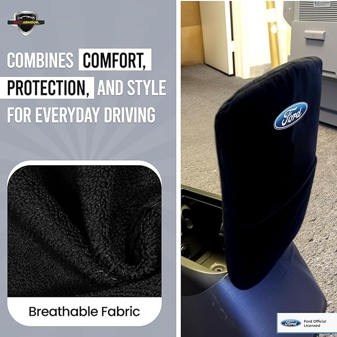 Premium Console Armrest Cover for Ford F-150 Bucket Seat 2015-2021 – Soft, Machine Washable Console Lid Protector – Easy to Install, Plush & Durable – Black