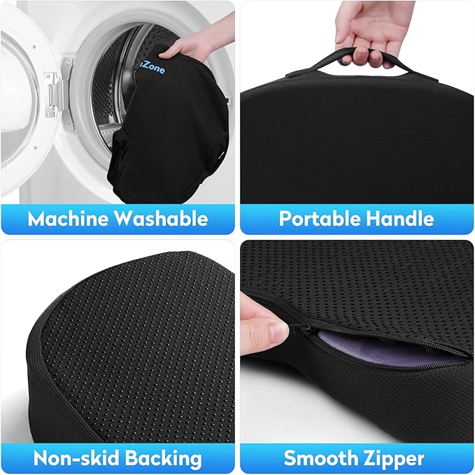 Seat Cushion, Office Chair Cushions, Car Seat Cushion, Non-Slip Sciatica & Back Coccyx Tailbone Pain Relief Chair Pad, Memory Foam Pillow for Computer Desk, Wheelchair, Driving(Black)