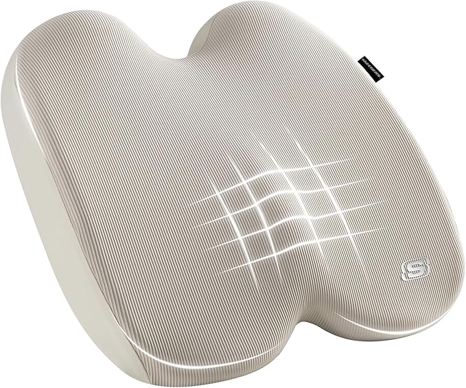 Skechers Memory Foam Seat Cushion,Ribbed Fabric Office Chair Cushion for Tailbone Pain Relief,Butt Pillow for Office Chair,Car Seat Cushion,Long Sitting Office Workers,and Car Drivers,Beige