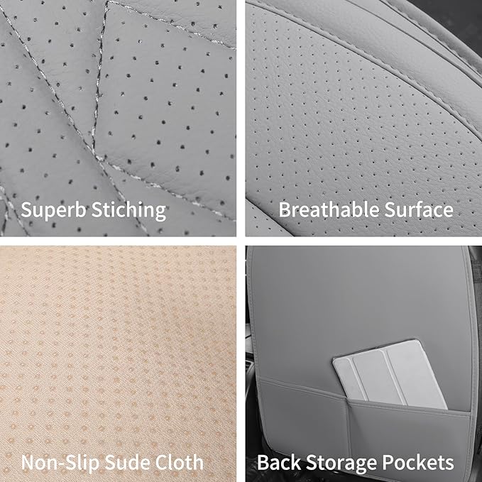 Leather Automotive Seat Covers Universal Fit for Cars, SUV, Sedans, Anti-Slip & Breathable (Grey, Front Seat)