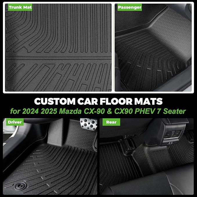 Floor Mats & Cargo Liner Set Custom Fit for 2024 2025 Mazda CX-90 & CX90 PHEV 7 Seater 2nd Row Bucket Seats,1st & 2nd & 3rd Row with Trunk mat All Weather Car Mats Floor Liners Mazda CX90 Accessories