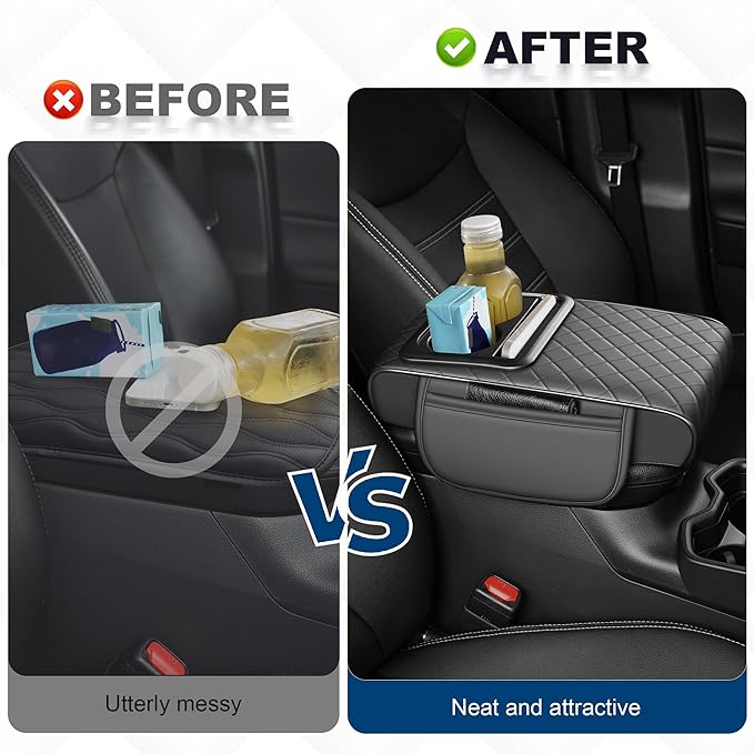 Car Center Console Cover Fit for Volkswagen ID.4 Faux Leather Auto Armrest Box Cover with Cup Holder & Phone Holder Waterproof Leather Armrest Protector Cushion(Grey)