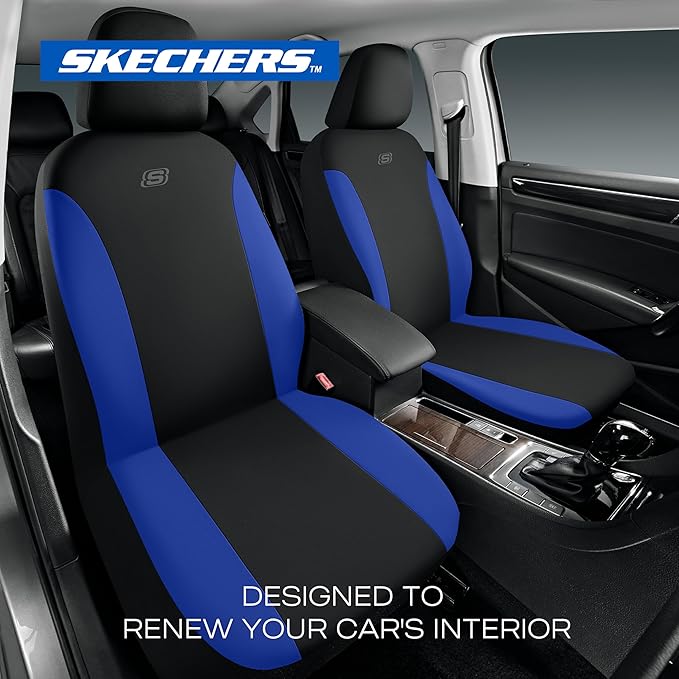 Skechers Seat Covers, Premium Breathable Polyester Car Seat Covers, Car Seat Covers Full Set Airbag Compatible, Automotive Comfort for Most Cars, Vans, Trucks, SUVs (Full Set,Blue)