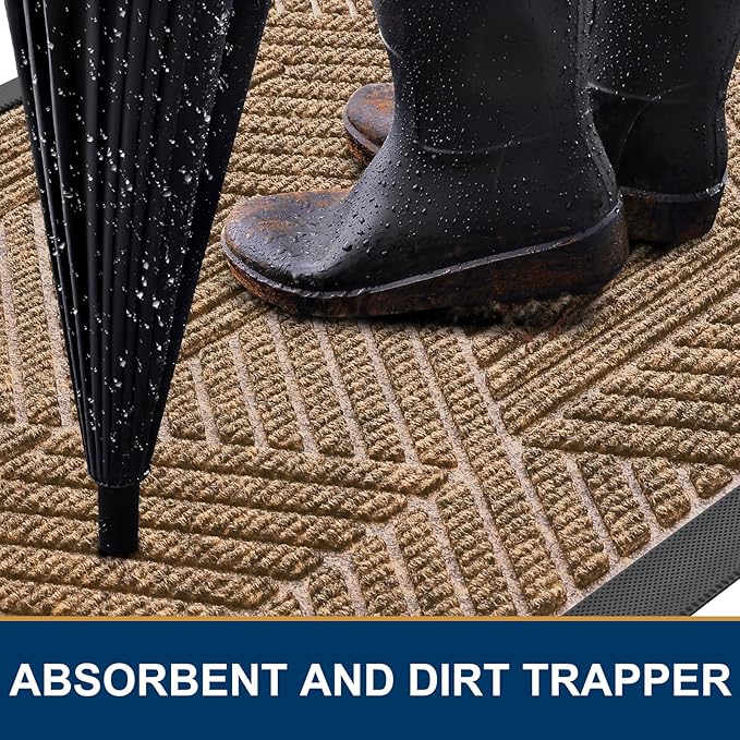 Smiry Front Door Mat Outside Entrance, Heavy Duty Sturdy Natural Rubber Doormat, Trap Dirt and Moisture, Easy Clean Low Profile Mats for Indoor Outdoor Entry, Irregular Triangle (29.5x17, Coffee)