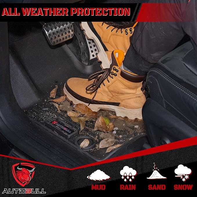 Floor Mats Compatible with F-150 F150 Lightning SuperCrew (Rear with Fold Flat Storage) 2021-2025, All Weather TPE Floor Liners, Custom Fit Car mats, 1st & 2nd Row, Black