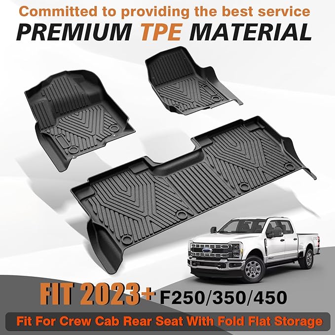 TripleAliners Floor Mats Compatible with Ford 2023-2025 F250/F350/F450 Floor Mats Super Duty Accessories Crew Cab 1st & 2nd Row Floor Liners TPE All Weather Protection Heavy Duty Custom Fit