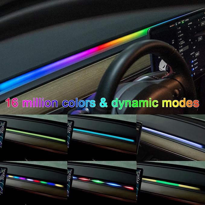 Dreamcolor Interior Car Lights Strips 55-inch, Tesla Model 3 Model Y Interior car Lights, RGB Neon Light Kits with APP Control, Tesla Ambient Lighting Accessories