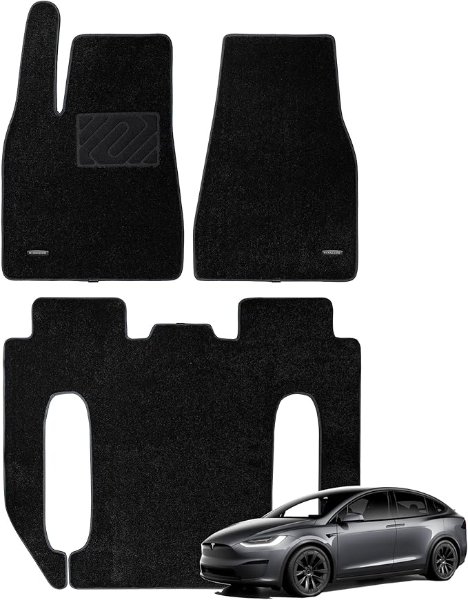 WENNEBIRD Superior Carpet Floor Mats for 2015-2020 Tesla Model X 6 Seats (Not for 5 Seats & 7 Seats), 0.6-Inch Ultra-Thick, Noise-Reducing, All-Weather Waterproof Anti-Slip – 3-Pc Set