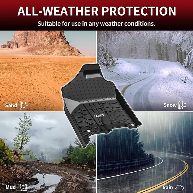 LASFIT Floor Mats for Ram 1500/2500/3500 Crew Cab 2013-2018 Front, for Ram 1500 Classic Crew Cab 2019-2024 All Weather TPE Custom Fit Car Mats Truck Front Liners 1st Row Only, Black