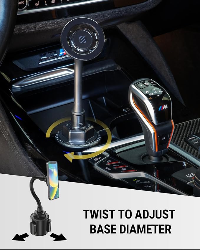 Scosche MagicMount™ SMSCUP Magnetic Cup Holder Phone Mount with Adjustable Gooseneck and Magnet Head, MagSafe Phone Holder for Car Compatible with iPhone 16 15 14 13 12 Series, Mag Safe Case & Android