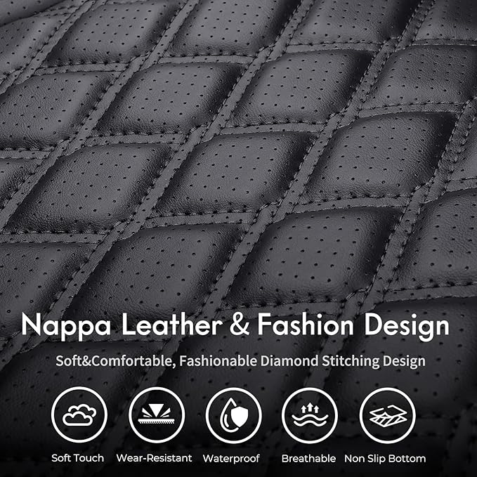 Huidasource Silverado Seat Covers Front & Rear Fit for Chevy Silverado GMC Sierra Pickup 1500 2014-2018, 2500HD 3500HD 2015-2019 Crew Double Extended Cab Leather Seat Cushion Cover (Full Set/Black)