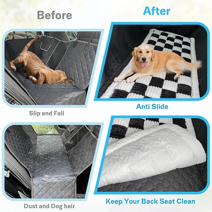 Dog Car Seat Cover for Back Seat, Dog Bed for Car, Fit for Backseat Extenders, Car Seat Protector, Nonslip Soft Durable for Cars Trucks and SUVs (Black and White, 23.6"*51")