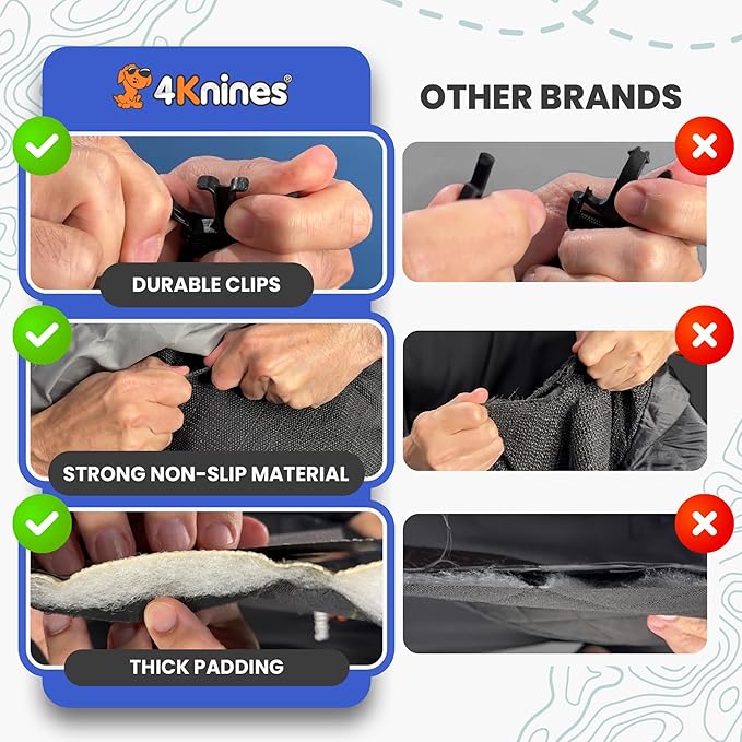 4Knines Hard Bottom Back Seat Extender for Dogs – Waterproof Dog Car Seat Cover – Heavy Duty Backseat Protector for Cars, SUVs, Trucks – Built-in EZ Open Door Protector (Patent Pending) Grey, XLarge