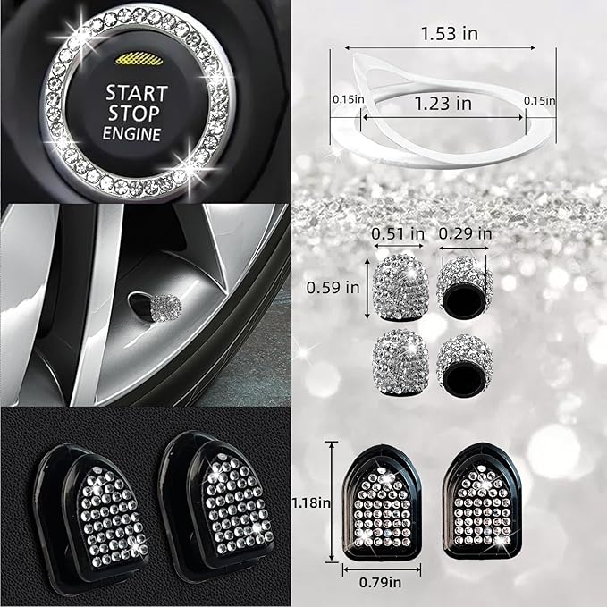 NBTEPEM 27 PCs Bling Car Accessories Set for Women, Steering Wheel Covers Universal Fit 15 Inch, Bling License Plate Frame, Bling Phone Holder, Bling Car Coasters (Silver Diamond)