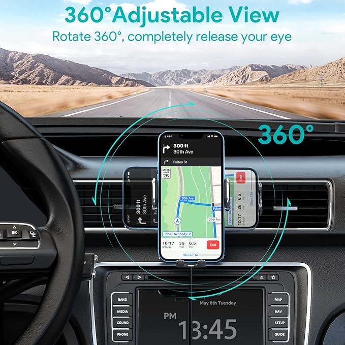 Wireless Car Charger, 15W Auto-Clamping Charger Mount, Air Vent Car Charging Holder for iPhone 15 14 13 12 11 Pro Max Plus Mini X Xr Xs, Samsung S23 S22 S21 S20 Note 20, Google, LG, etc