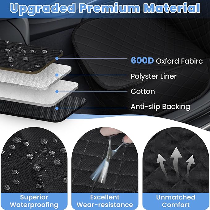 Dog Car Seat Covers, Waterproof Front Seat Cover for Dogs, Scratch-Proof, Nonslip Pet Passenger Seat Cover Protector, Universal Fit for Cars Trucks SUVs, Standard Size, Black