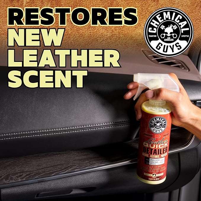 Chemical Guys Leather Quick Detailer - Interior Cleaner and Conditioner for Natural, Synthetic, Pleather, and More, Safe for Car Seats, Furniture, Apparel, Shoes & Boots, Leather Scented - 16 fl oz