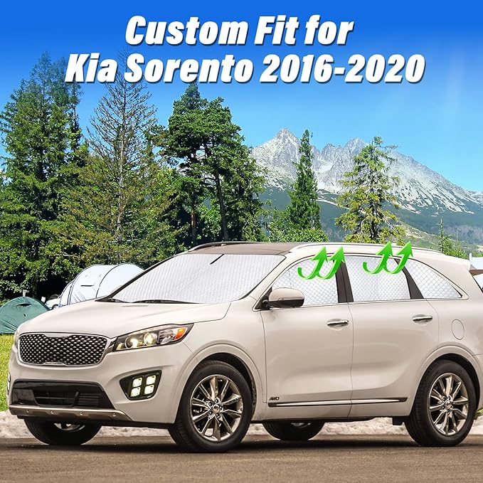 KMF 8pcs Full Window Sun Shades Custom Fit for Kia Sorento 2016-2020 Accessories, Sun Visor Privacy Car Window Covers Sunshade for Windshield Side Rear, UV Block and Blackout for Car Camping/Outdoor
