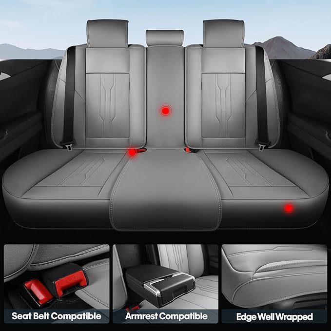 AOOG Seat Covers Custom Fit for Dodge Ram 1500/2500/3500 2002-2025 Faux Leather Seat Cover Set Compatible with Crew, Regular, Quad, Mega Cab, Car Truck Cushions (Grey, Curved Rear, Full Set)