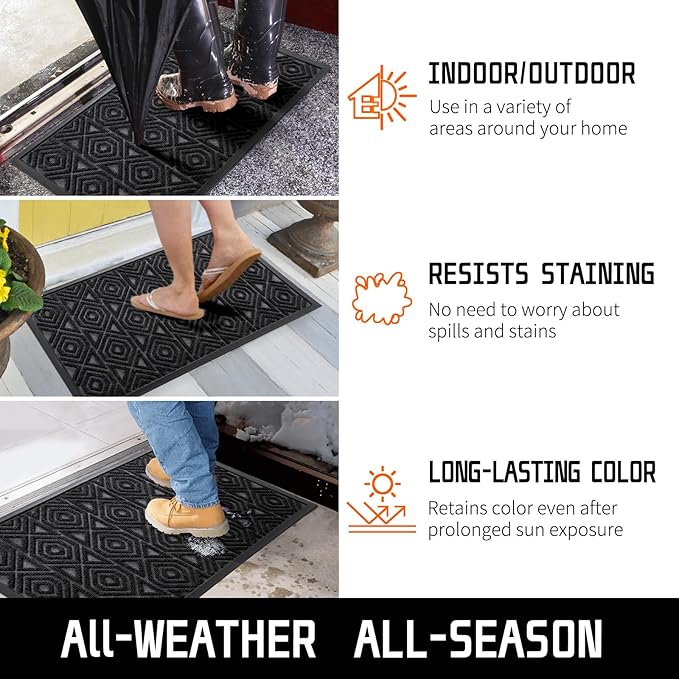 Yimobra Door Mat, Outdoor Indoor Entrance Welcome Mat, Heavy Entry Front Door Mat, Stain & Fade Resistant, Low Profile, Sturdy Rubber, Easy Clean Patio Floor Mat, Waterproof, 47 x 32, Black