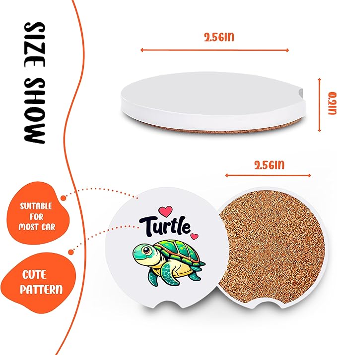 2 Pack Turtle Car Cup Holder Coaster, Cute Car Interior Accessories Drink Coaster for Women & Men, Turtle Lovers Themed Gifts Stuff Accessories Things Merchandise Items!