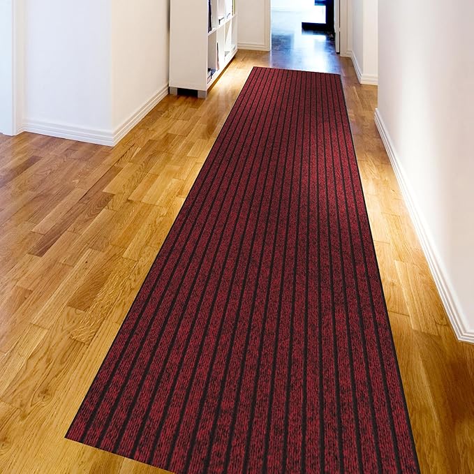 Ottomanson 2'7" x 8' Hallway Runner with Scraper Pile Extra Durable Non-Slip Rug Mat for Indoor & Outdoor Use - Ideal for Kitchen, Entryway, Patio & Garage - High-Traffic Carpet, Red