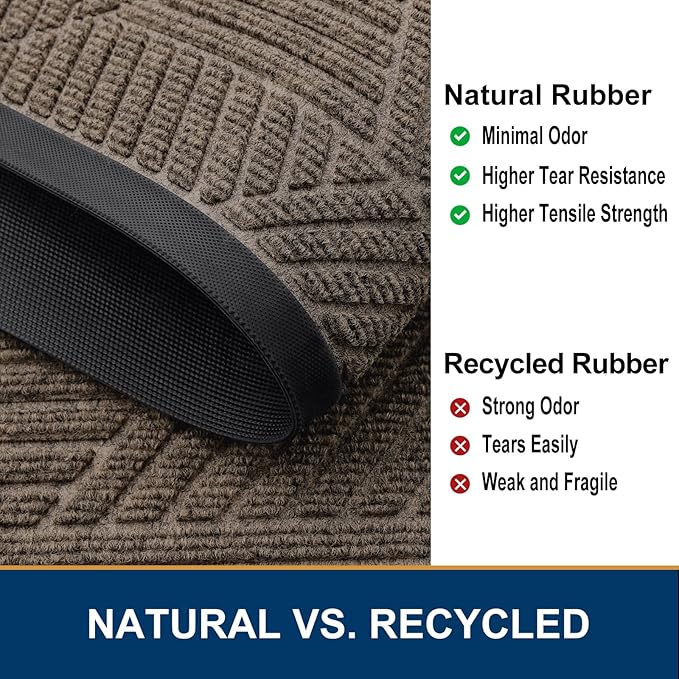 Smiry Front Door Mat Outside Entrance, Heavy Duty Sturdy Natural Rubber Doormat, Trap Dirt and Moisture, Easy Clean Low Profile Mats for Indoor Outdoor Entry, Irregular Triangle (47x32, Mixed Khaki)
