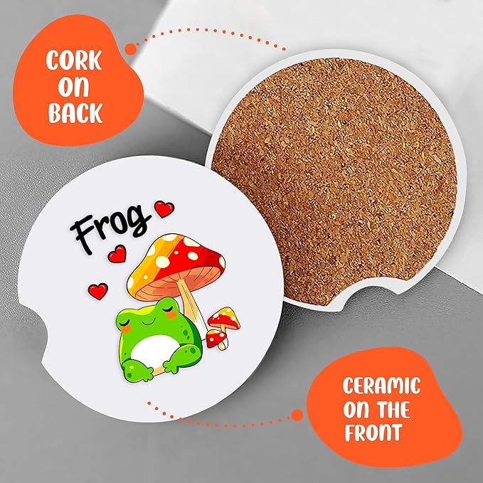 2 Pack Frog Car Cup Holder Coaster, Cute Car Interior Accessories Drink Coaster for Women & Men, Frog Lovers Themed Gifts Stuff Accessories Things Merchandise Items!