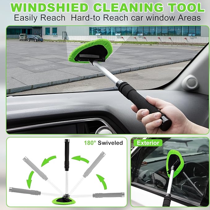Viewsun Green Windshield Cleaner Tool, 17Pcs Car Interior Cleaning Kit, Detailing Kit Interior Cleaner, Car Detailing Brushes, Cleaning Gel, Inside Cleaning Accessories for Trucks, SUVs, RVs Window