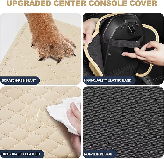 YORKNEIC Center Console Cover Fit for Ford Edge: Middle Console Cover with 2 Storage Pocket,Faux Leather Waterproof Anti-Scratch Car Armrest Cover Protector(Beige)