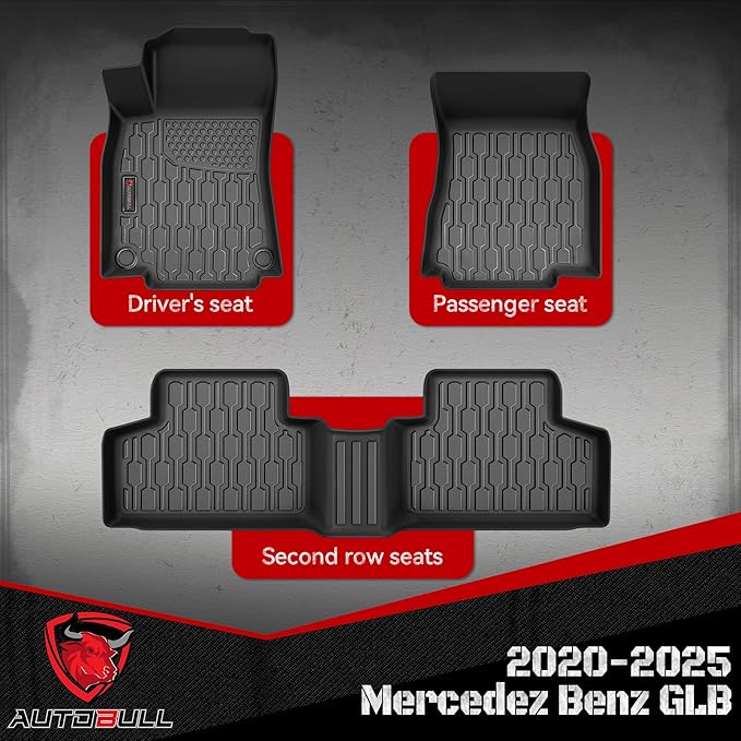 Floor Mats Compatible with 2020-2024 2025 GLB, All Weather TPE Floor Liners, Custom Fit Car mats, 1st & 2nd Row, Black