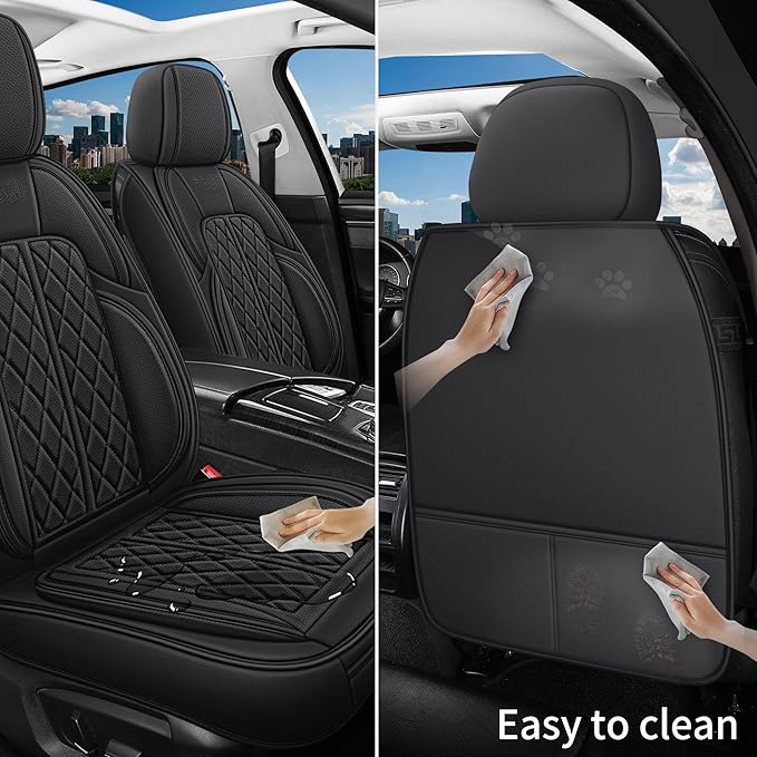 Leather Automotive Seat Covers Universal Fit for Cars, SUV, Sedans, Anti-Slip & Breathable (Black, Front Seat)