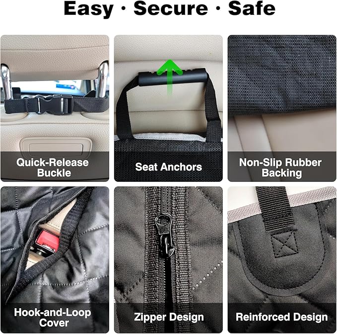 PetJoy Dog Car Seat Cover – 600D Heavy Duty Waterproof & Scratch-Resistant, Non-Slip Rear Seat Protector for Dogs, Fits SUVs, Trucks, Cars