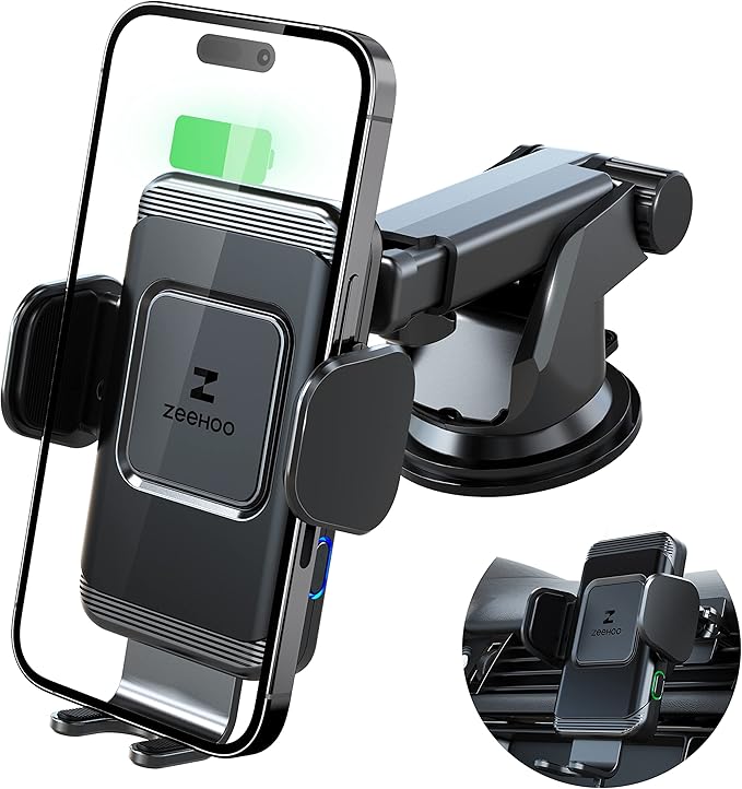 ZeeHoo Wireless Car Charger,15 W Fast Charging Auto-Clamping Car Mount,Windshield Dash Air Vent Phone Holder for iPhone 14 13 12 Mini 11 Pro Max XS XR 8,Samsung S22 S21 S20 Note 20 10 9 8