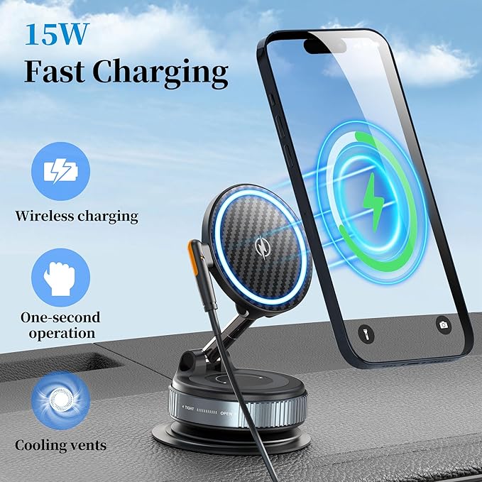 PlusAcc Vacuum Magnetic Phone Holder for Car (Charging)
