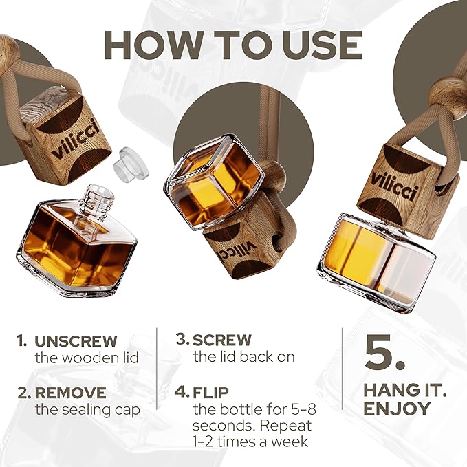 Vilicci Tobacco Vanilla Car Air Freshener – Premium Auto Perfume & Car Diffuser | Sophisticated & Timeless Scent | Long-Lasting Up to 120 Days | Odor Eliminating | Vegan, Cruelty-Free Car Perfume