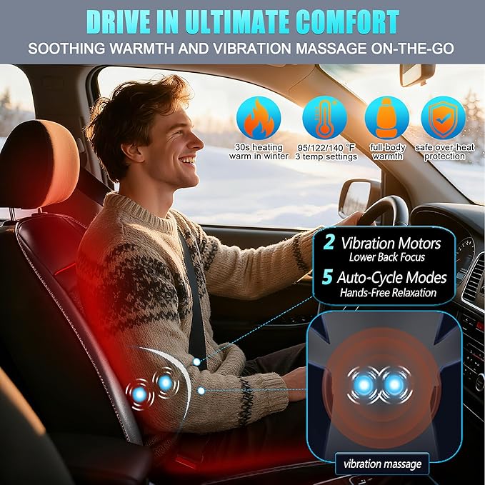 2025 Upgraded 3-in-1 Hot and Cooling Seat Cover for Car Front Seat, 12V Ventilated Cooling Car Seat Cover with Massage, Winter and Summer Cooling Seat Cushion for Car SUV Truck Universal Fit (Black-3)