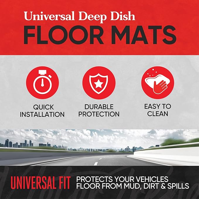 Motor Trend 943-BK FlexTough Defender Car Floor Mats -Next Generation Deep Dish Heavy Duty Contour Liners for Car SUV Truck & Van-All Weather Protection, Trim to Fit Most Vehicles Black