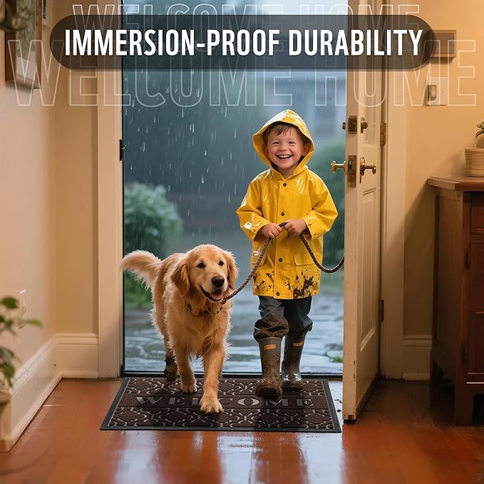 Yimobra Welcome Mat Outdoor Indoor, All-Season Waterproof Front Door Mat Outside Entrance, All-Weather Heavy Duty Non-Slip Doormat, Low Profile Porch Patio Entrance Mats, 36x24, Brown