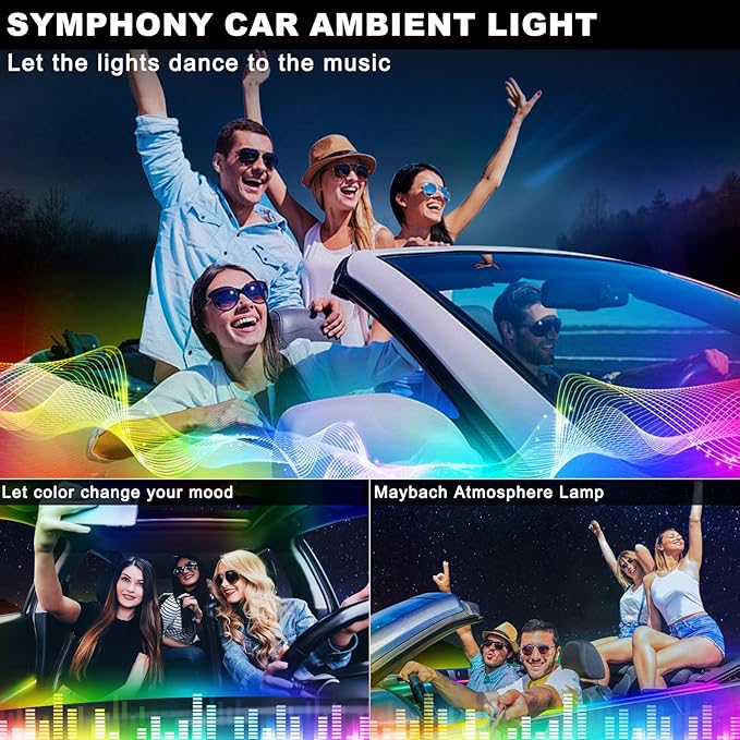Dreamcolor Acrylic Interior Car LED Strip Light with Wireless APP, RGB 18 in 1 with 175 inches 593 LEDs Fiber Optic Strip Lights for Car, Dynamic Chasing Music Sync Neon Car Ambient Lighting Kits
