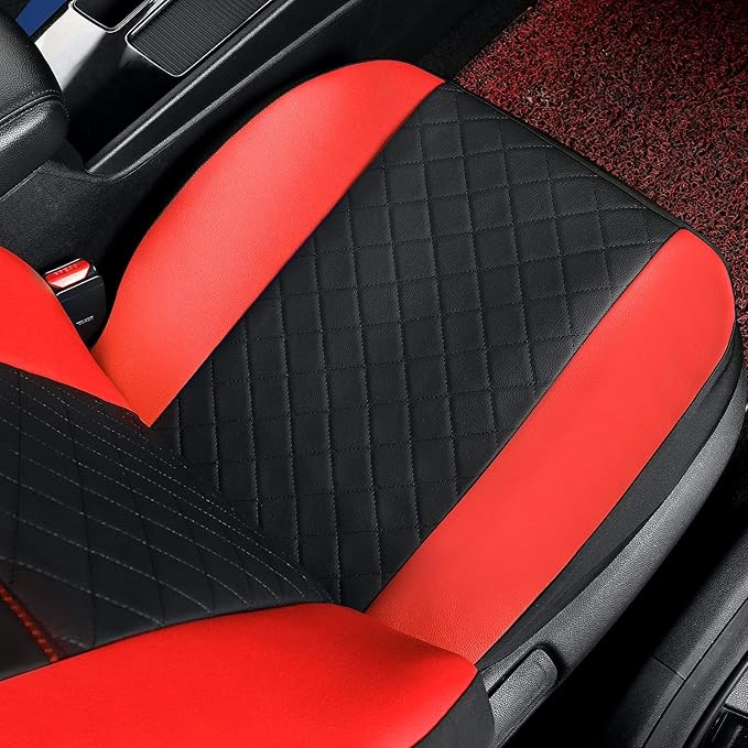 GIANT PANDA Front Seat Cover for Nissan, Leather Seat Protectors Custom Fit Nissan Rogue Altima Sentra Versa Kicks Frontier Murano Pathfinder Maxima (Red+Black)