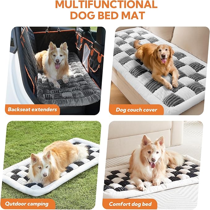 Soulbond Backseat Pet Bed Mat,Dog Bed for Car,Fuzzy Dog Seat Cover for Car Back Seat, Non-Slip Travel Pet Mat, Fit for Backseat Extenders and Seat Covers(Gray and White)