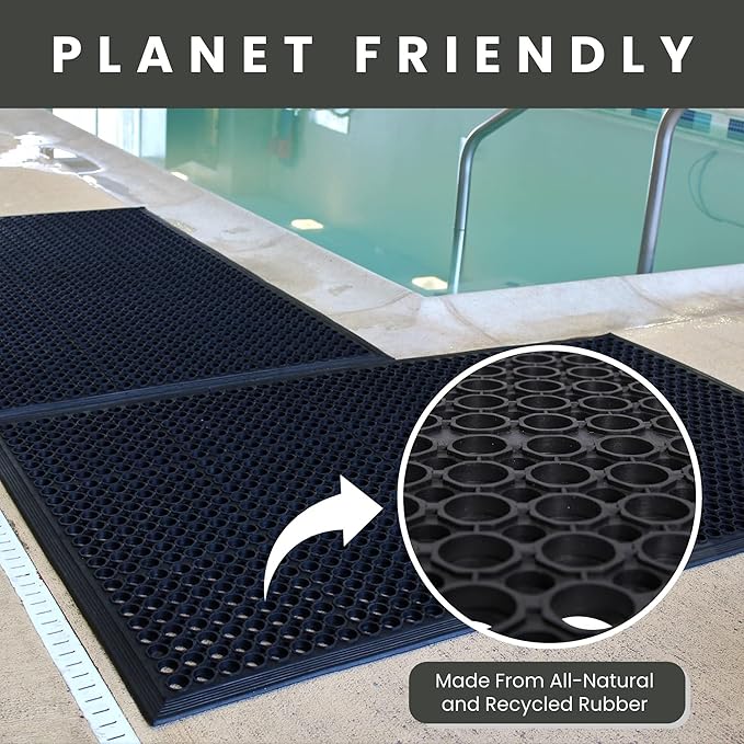Envelor Anti Fatigue Rubber Floor Mat Non-Slip Restaurant Mat for Floors Bar Drainage Mat Doormat Utility Garage Home Slip Pool Entry 36 x 60 Inches