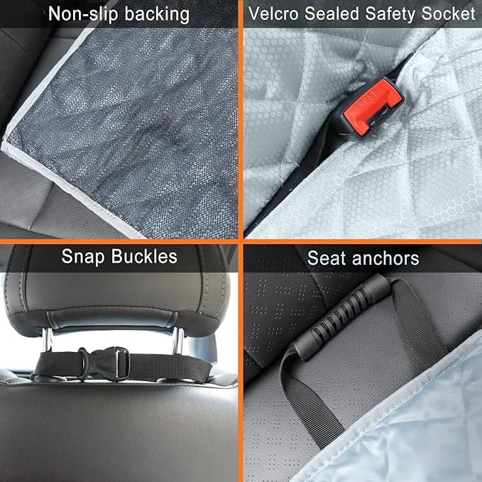 Dog Car Seat Cover for Back Seat, Waterproof Bench Backseat Protector, Nonslip Rear Seat Cover for Kids & Pets, Compatible with Middle Armrests and Fits for Cars, Trucks & SUVs