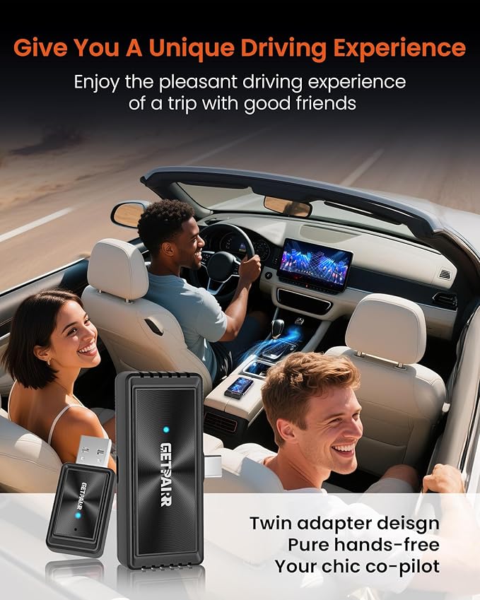 Wireless CarPlay Adapter & All-Platform Wireless Screen Mirroring GETPAIRR Cast- No Lag Streaming for iOS/Android, Dual Connection, WiFi 6/Bluetooth 5.4, Plug & Play, OTA Update (2025 Newupgrade)