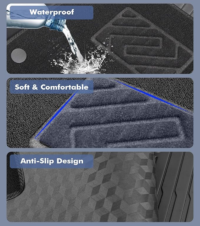 PM Auto All-Weather Double-Layer Floor Mats for Tesla Model 3 2017-2023 (Except Highland), All Weather Protection, Custom Fit